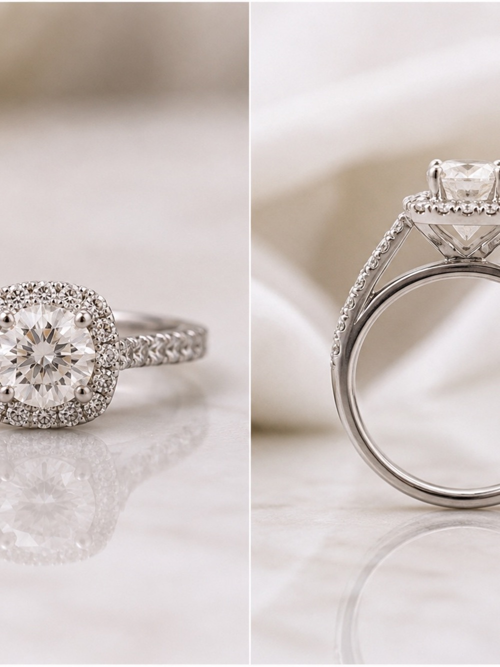 Classic White Gold Halo Diamond Engagement Ring - White